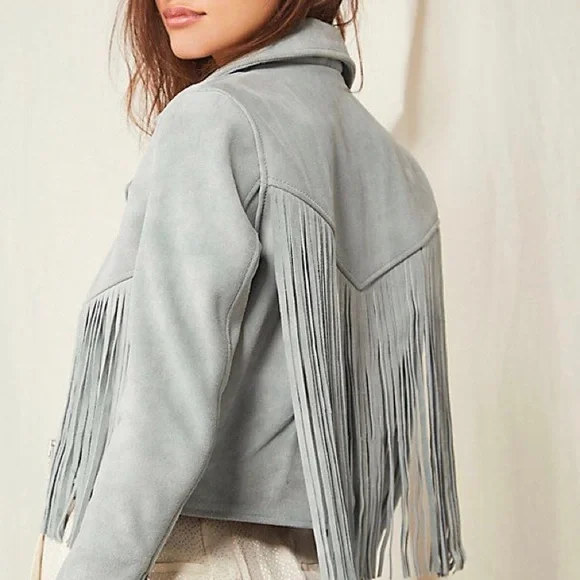 Suede Fringe Jacket. Dove grey S - Picture 10 of 10